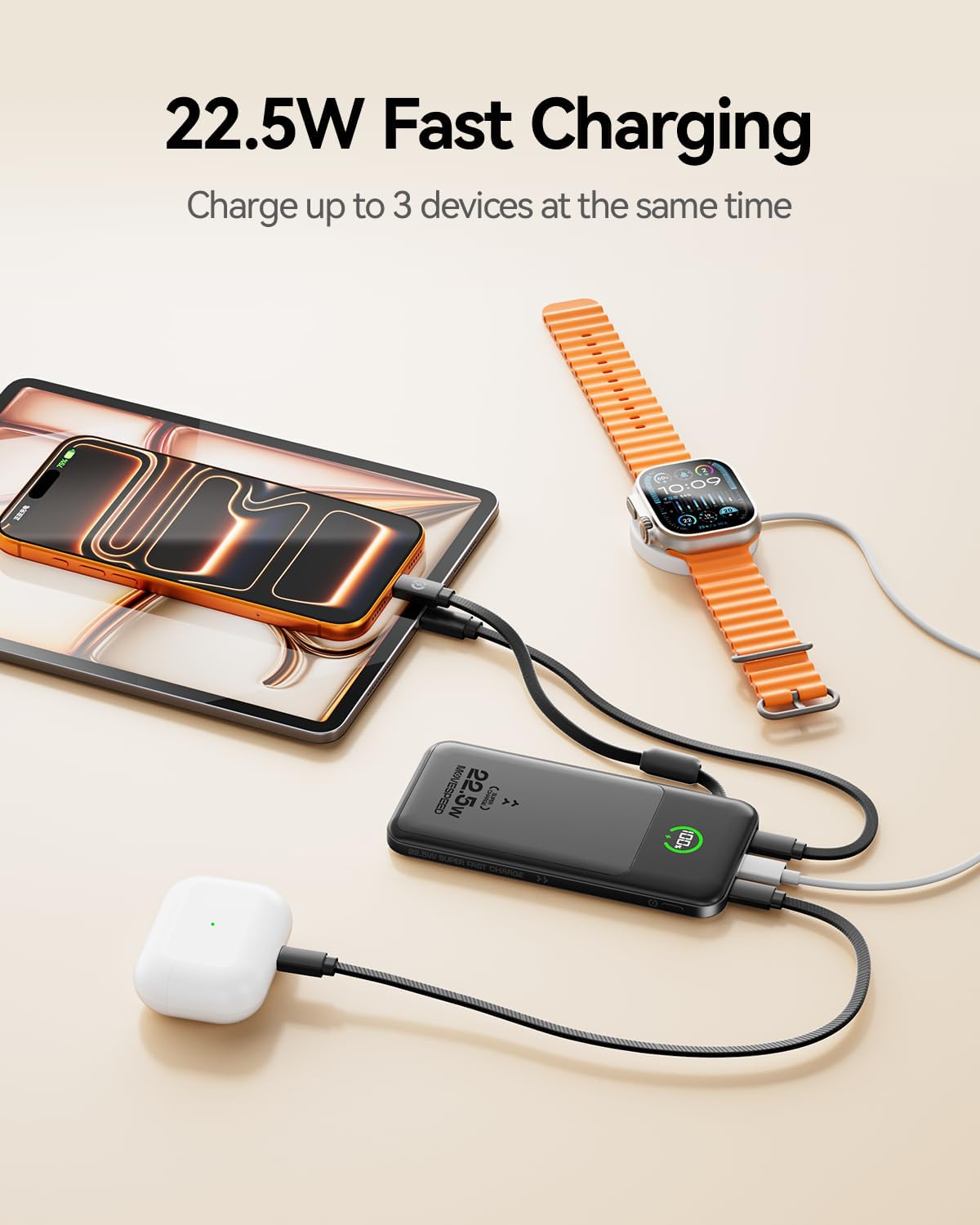 MOVESPEED - BANCO DE ENERGÍA DE 10000 MAH CON CABLE USB-C INTEGRADO, CARGADOR PORTÁTIL DE CARGA RÁPIDA DE 22.5 W, BATERÍA - 1