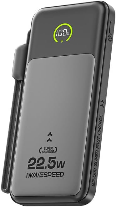 MOVESPEED - BANCO DE ENERGÍA DE 10000 MAH CON CABLE USB-C INTEGRADO, CARGADOR PORTÁTIL DE CARGA RÁPIDA DE 22.5 W, BATERÍA - 7