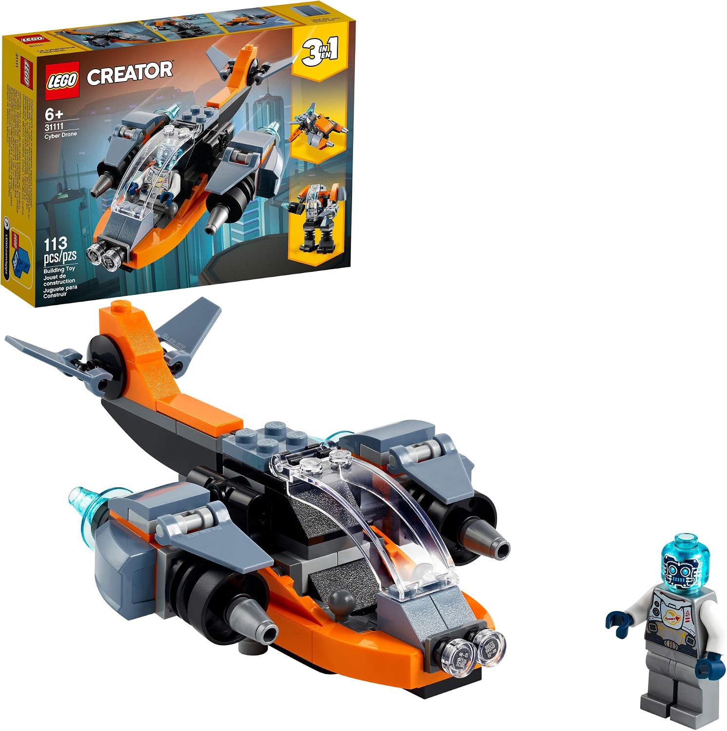 LEGO CREATOR 3 EN 1 CYBER DRONE SPACE TOYS, SE TRANSFORMA DE DRON A CYBER MECH O CYBER SCOOTER, JUEGO DE CONSTRUCCIÓN - 1