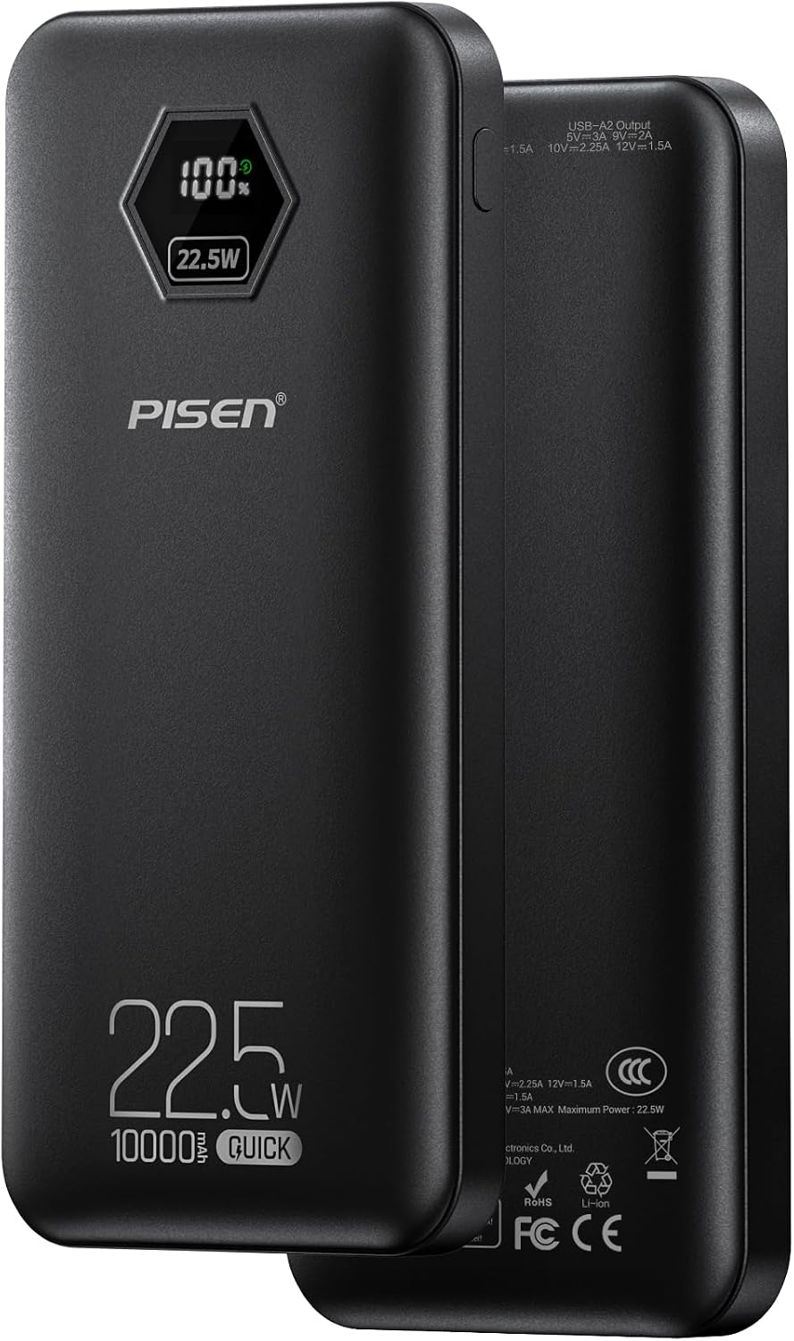 PISEN BANCO DE ENERGÍA 3C DE 10000 MAH, 22.5 W, CERTIFICADO CCC, CARGADOR PORTÁTIL 3C, PANTALLA LED PD QC, CARGADOR PORTÁTIL - 1