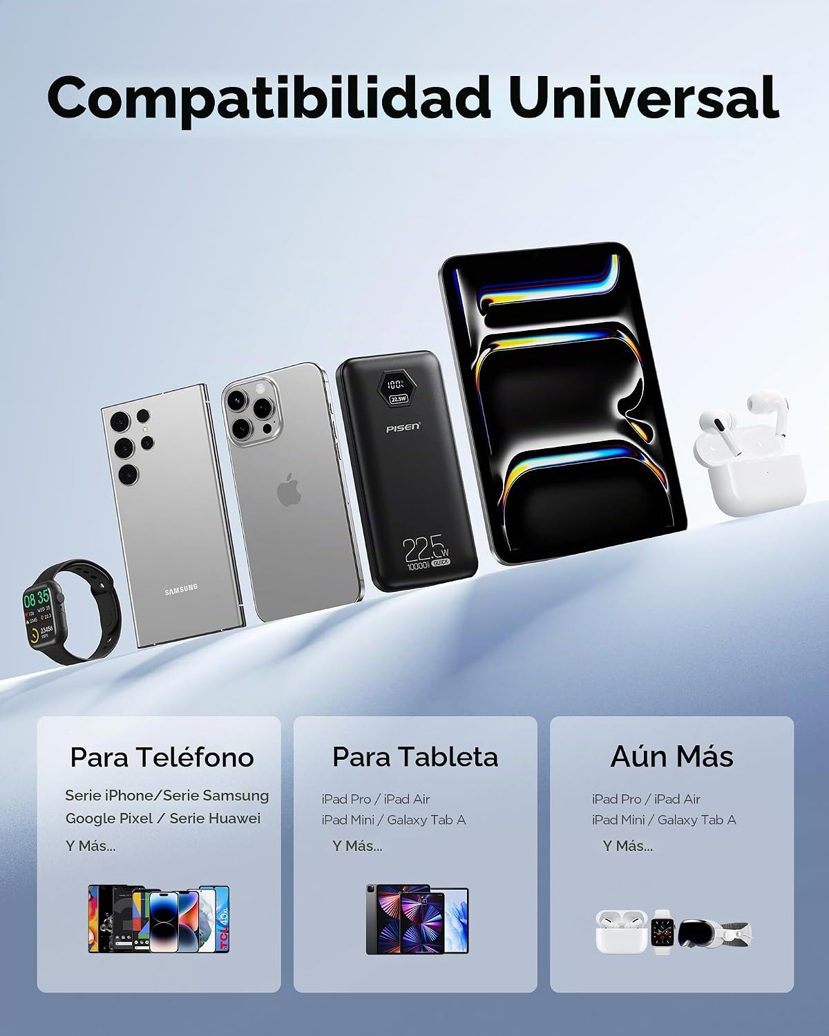 PISEN BANCO DE ENERGÍA 3C DE 10000 MAH, 22.5 W, CERTIFICADO CCC, CARGADOR PORTÁTIL 3C, PANTALLA LED PD QC, CARGADOR PORTÁTIL - 7