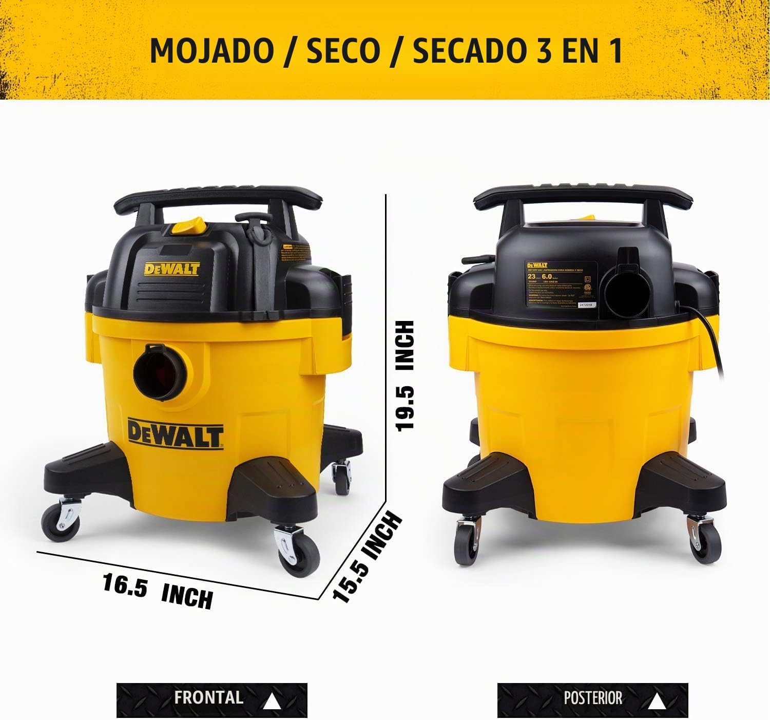 DEWALT DXV06PZ ASPIRADORAS PARA SECO/HÚMEDO DE 4 PEAK HP, ASPIRADORA DE 6 GALONES PARA SECO/HÚMEDO DE POLIETILENO, - 2