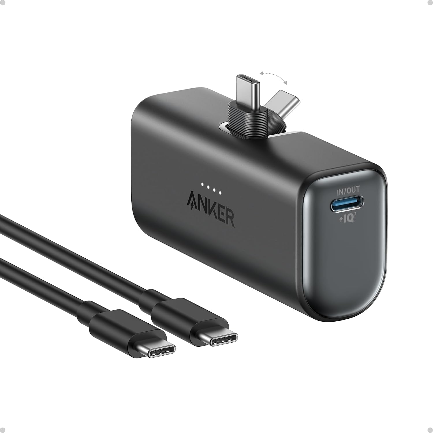 ANKER CARGADOR PORTÁTIL PARA IPHONE 17, NANO POWER BANK CON CONECTOR USB C INTEGRADO, CARGADOR PORTÁTIL DE 5,000 MAH DE 22.5 - 1