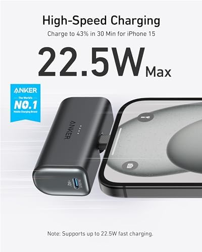 ANKER CARGADOR PORTÁTIL PARA IPHONE 17, NANO POWER BANK CON CONECTOR USB C INTEGRADO, CARGADOR PORTÁTIL DE 5,000 MAH DE 22.5 - 6