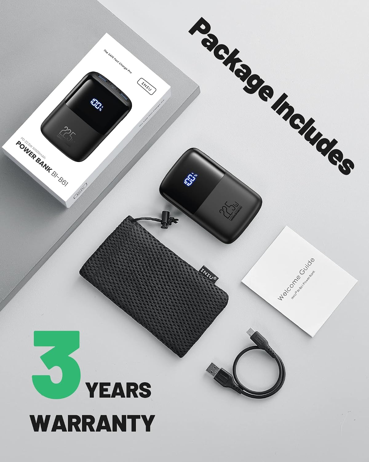 INIU CARGADOR PORTÁTIL, LA BATERÍA EXTERNA DE 10000 MAH MÁS PEQUEÑA DE 22.5W, CARGADOR DE BATERÍA MINI DE 3 SALIDAS - 6