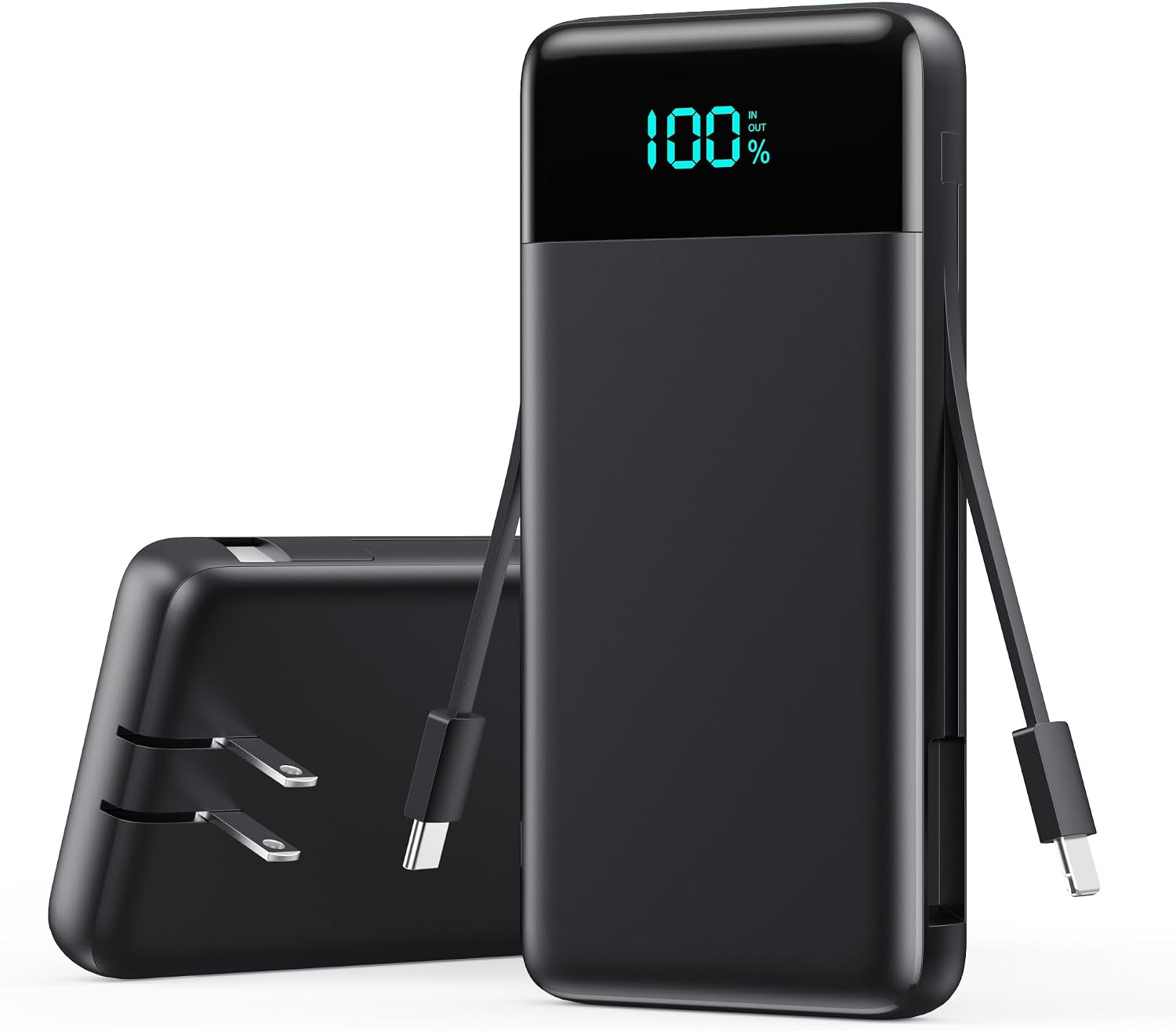 CARGADOR PORTÁTIL CON ENCHUFE AC INCORPORADO Y CABLES, BANCO DE ENERGÍA USB C DE CARGA RÁPIDA DE 13800MAH TODO EN UNO, - 1