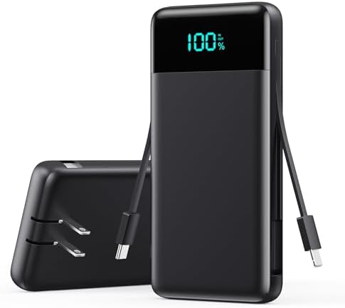 CARGADOR PORTÁTIL CON ENCHUFE AC INCORPORADO Y CABLES, BANCO DE ENERGÍA USB C DE CARGA RÁPIDA DE 13800MAH TODO EN UNO, - 7