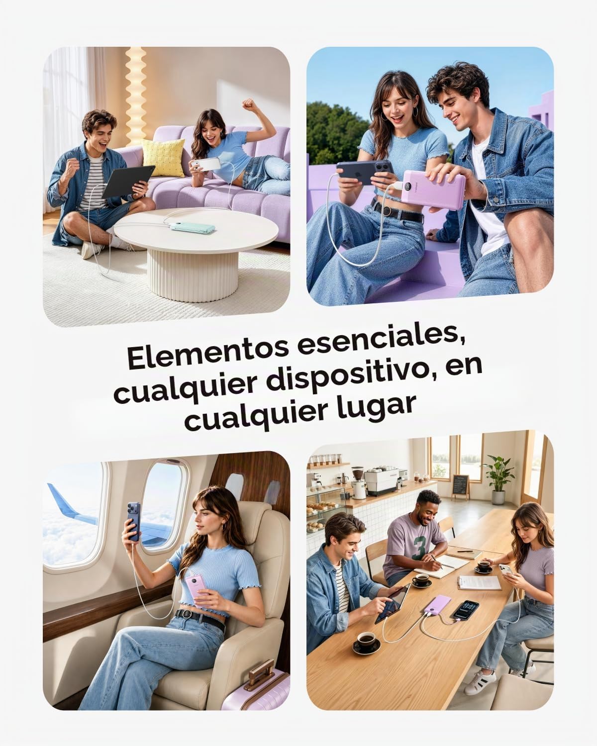 VEGER - CARGADOR PORTÁTIL DE IPHONE, CABLES INTEGRADOS DE CARGA RÁPIDA USB C, BATERÍA EXTERNA DELGADA DE 10,000 MAH, ENCHUFE - 7