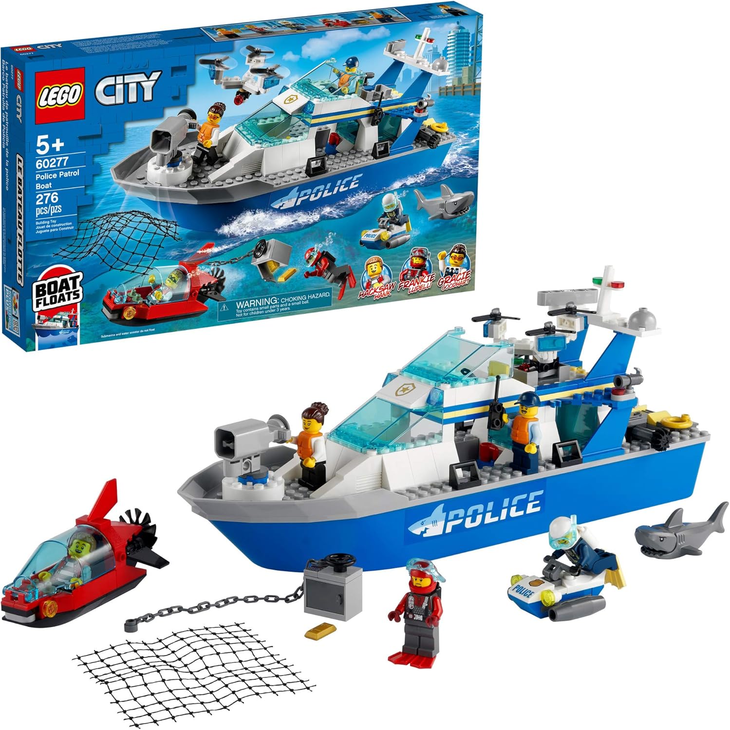 LEGO CITY POLICE PATROL BOAT 60277 KIT DE CONSTRUCCIÓN JUGUETE GENIAL DE POLICÍA PARA NIÑOS, 276 PIEZAS , VERSIÓN 2021 - 1