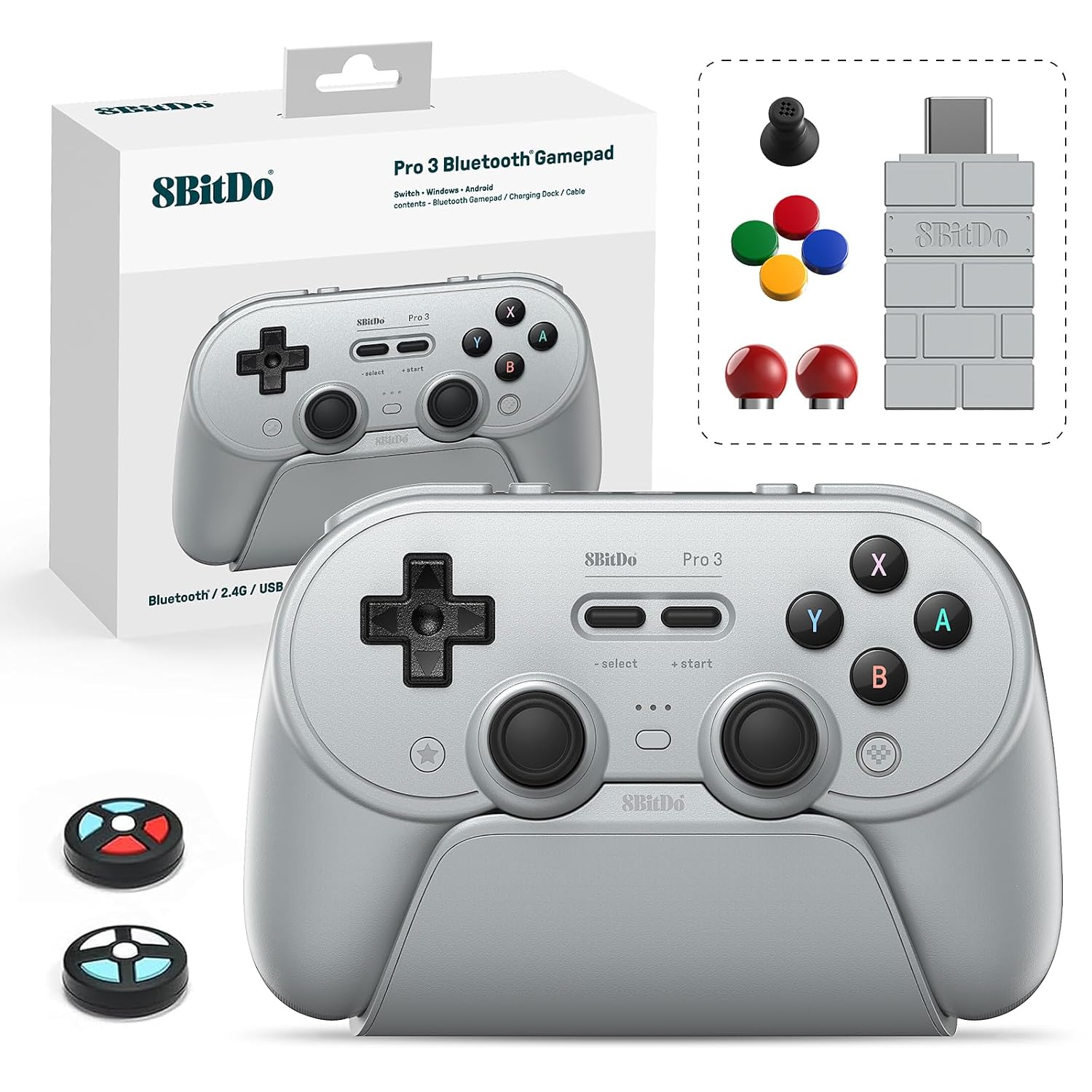 8BITDO PRO 3 BLUETOOTH CONTROLLER WITH TMR JOYSTICKS, SWAPPABLE ABXY BUTTONS, PRO BACK BUTTONS, CHARGING DOCK, HALL EFFECT - 1