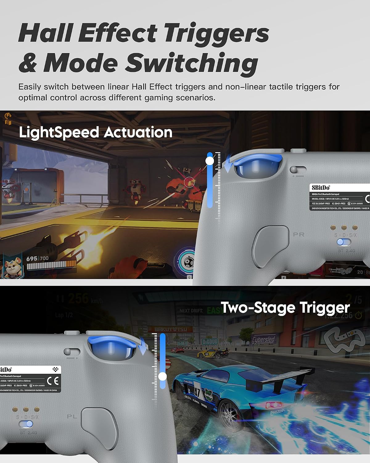 8BITDO PRO 3 BLUETOOTH CONTROLLER WITH TMR JOYSTICKS, SWAPPABLE ABXY BUTTONS, PRO BACK BUTTONS, CHARGING DOCK, HALL EFFECT - 3