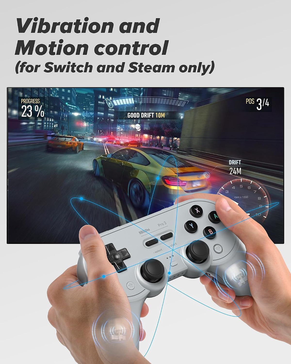 8BITDO PRO 3 BLUETOOTH CONTROLLER WITH TMR JOYSTICKS, SWAPPABLE ABXY BUTTONS, PRO BACK BUTTONS, CHARGING DOCK, HALL EFFECT - 6