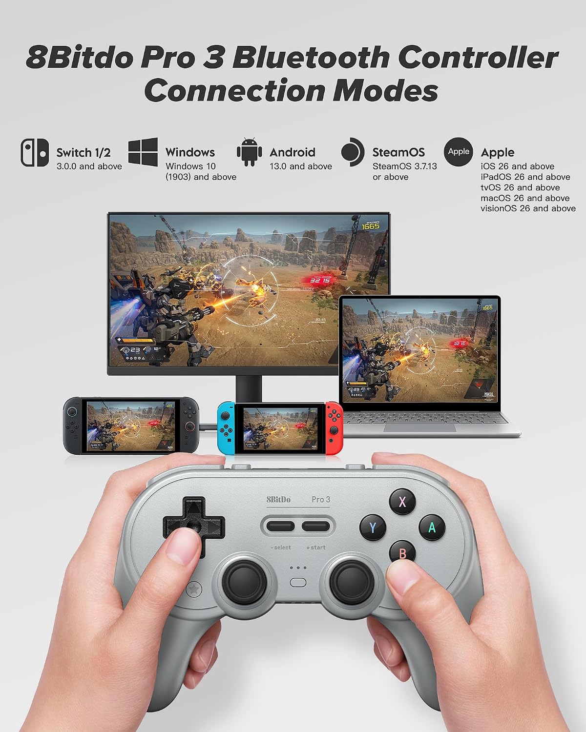 8BITDO PRO 3 BLUETOOTH CONTROLLER WITH TMR JOYSTICKS, SWAPPABLE ABXY BUTTONS, PRO BACK BUTTONS, CHARGING DOCK, HALL EFFECT - 7