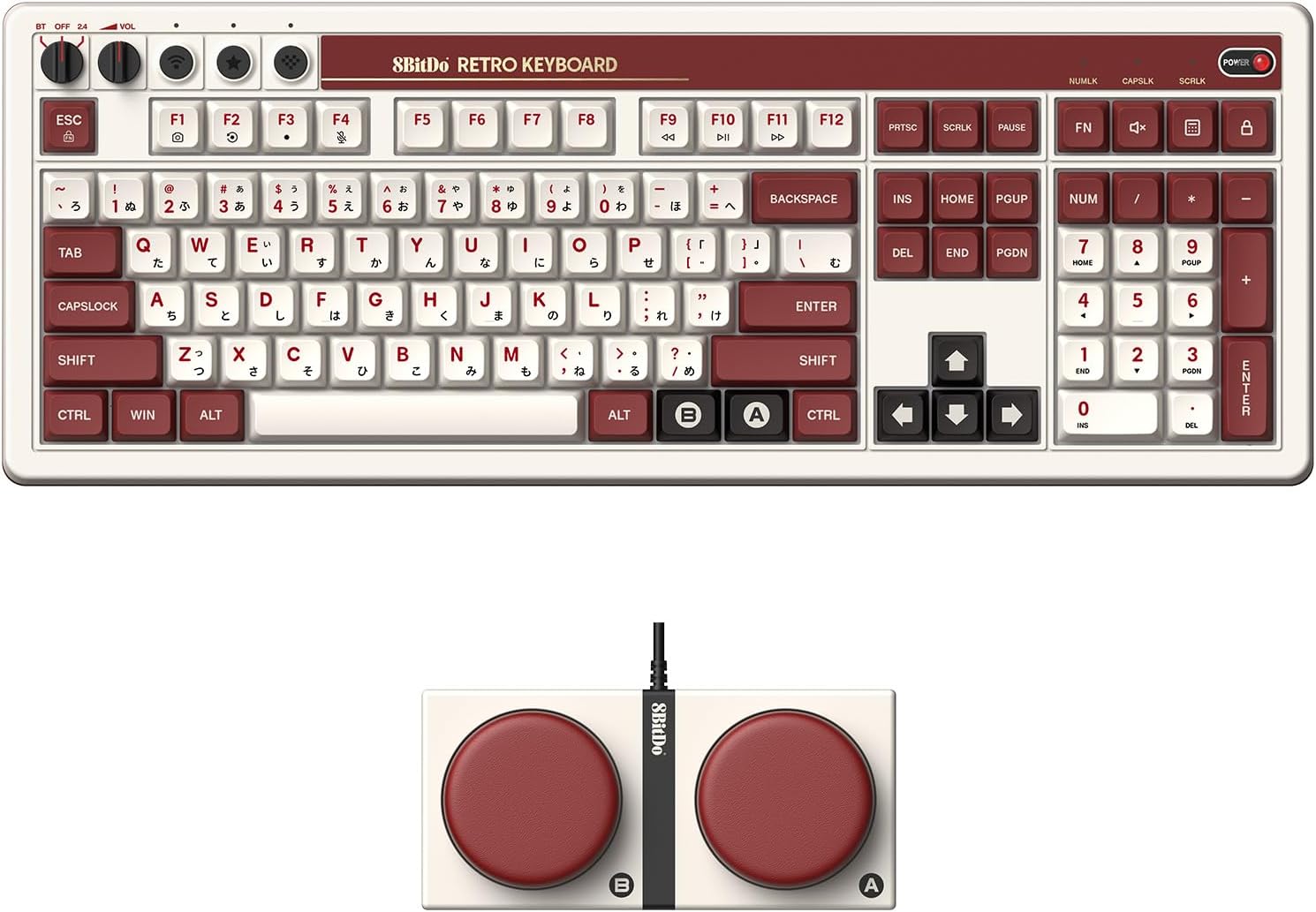 8BITDO RETRO 108 MECHANICAL KEYBOARD WITH 108 KEYS AND INTEGRATED NUMPAD, BLUETOOTH/2.4G/USB-C HOT SWAPPABLE WIRELESS GAMING - 1
