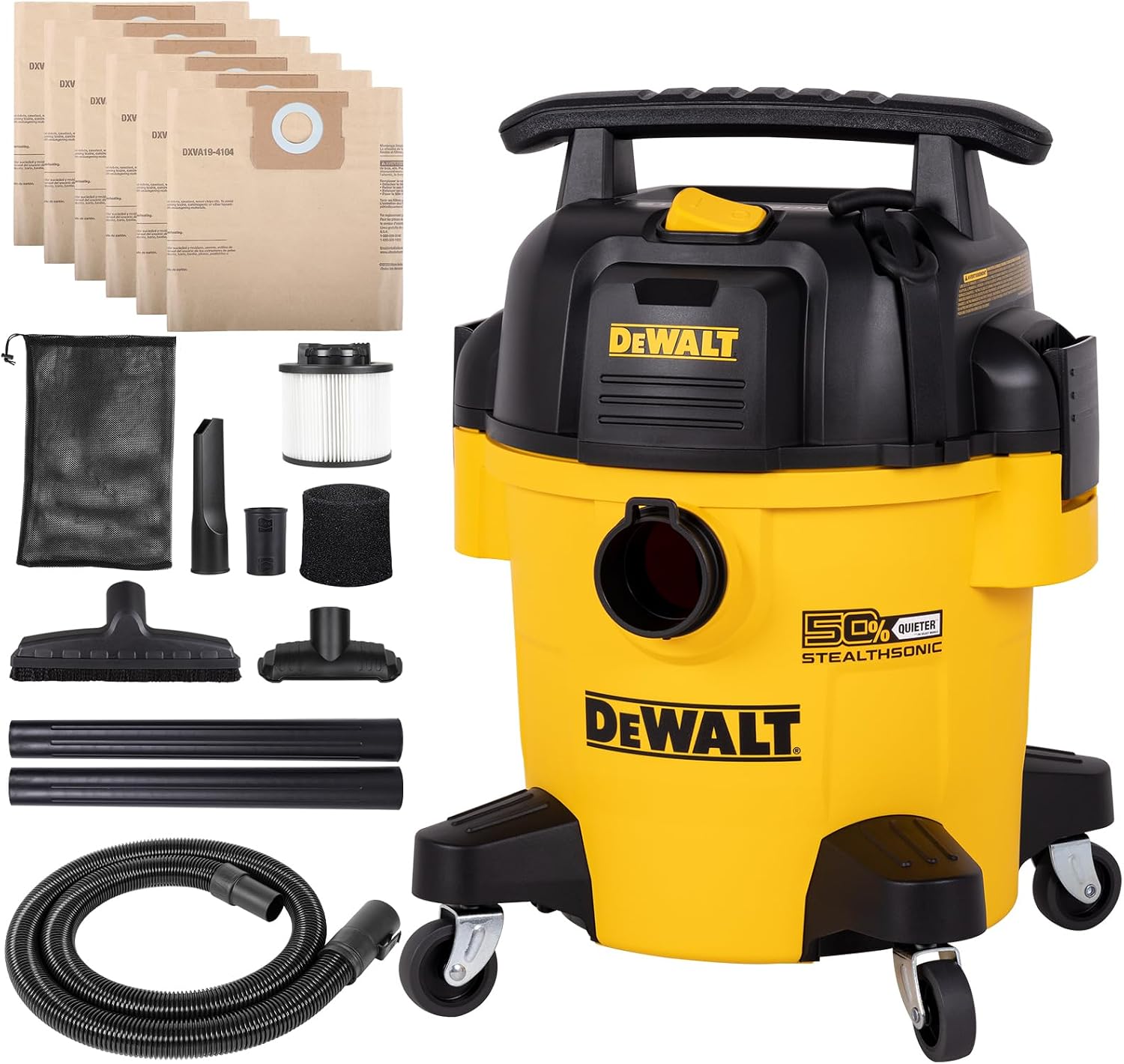 DEWALT STEALTHSONIC ASPIRADORA DE TALLER HÚMEDA Y SECA, 5 GALONES, 4 HP, ASPIRADORA ULTRA SILENCIOSA CON KIT DE ACCESORIOS - 1
