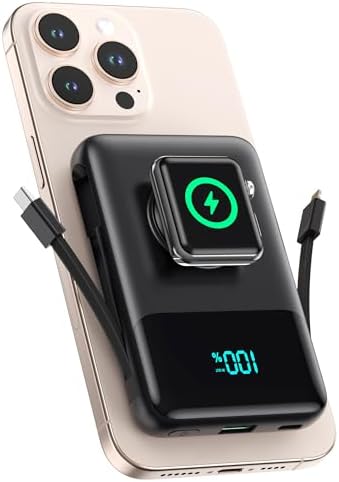 MAGNETIC PORTABLE CHARGER FOR IPHONE WITH BUILT-IN CABLE,10800MAH WIRELESS POWER BANK FOR MAGSAFE TRAVEL ESSENTIAL,6-IN-1 - 7