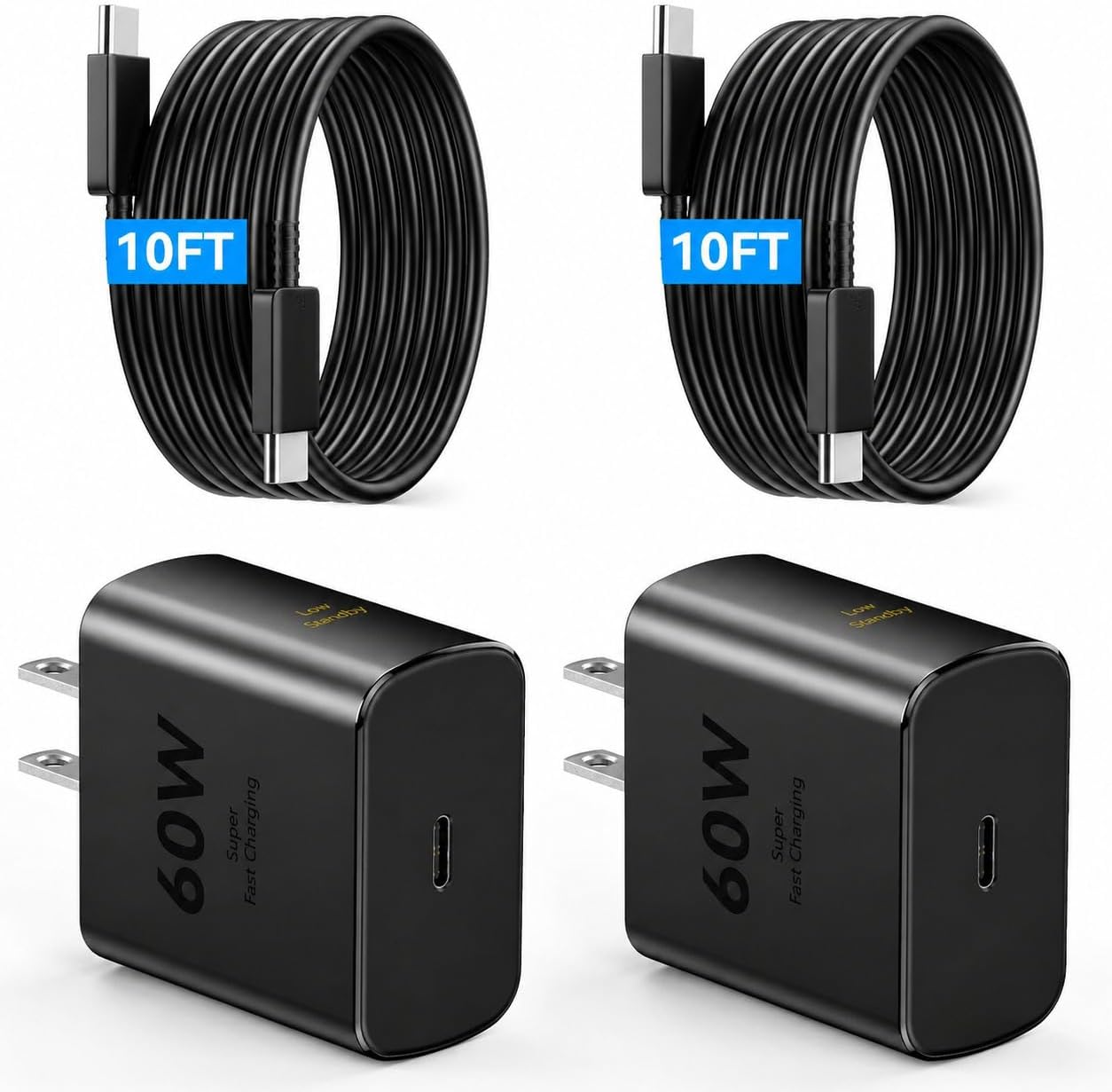 60W SUPER FAST CHARGER USB C, TYPE C CHARGER FAST CHARGING ANDROID PHONE CHARGER BLOCK WITH 10FT USB C CHARGERS FAST - 1