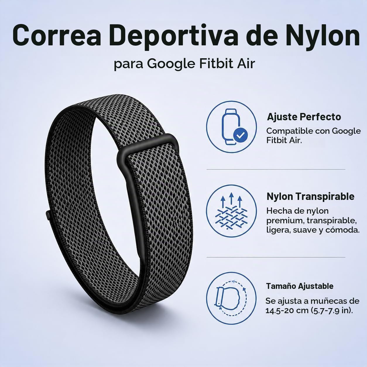 CORREA DEPORTIVA AJUSTABLE DE NAILON PARA GOOGLE FITBIT AIR, APTA PARA LA PIEL - 2