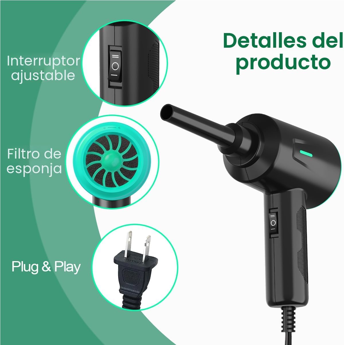 PLUMERO DE AIRE - SOPLADOR DE AIRE ELÉCTRICO - LIMPIEZA DE ALTA POTENCIA DE 5.74 OZ PARA COMPUTADORA - PC - AIRE COMPRIMIDO - 6