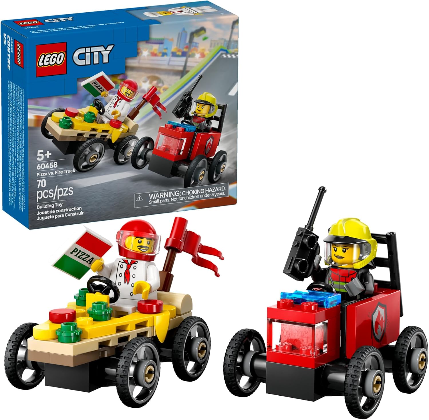 LEGO CITY PAQUETE DE CARRERA DE PIZZA VS. CAMIÓN DE BOMBEROS - JUGUETE DE CONSTRUCCIÓN PARA NIÑOS, NIÑOS Y NIÑAS, A PARTIR - 1
