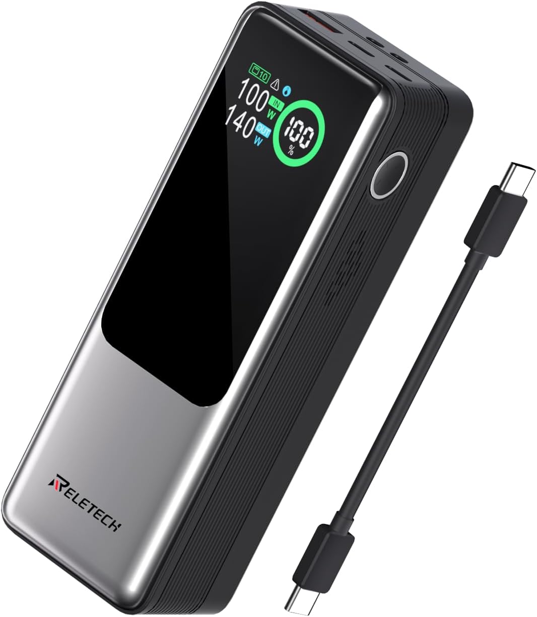 CARGADOR RÁPIDO PORTÁTIL DE 140 W DE 25000 MAH CON BATERÍA LG 21700, 3 PUERTOS PARA COMPUTADORA PORTÁTIL, PANTALLA - 1