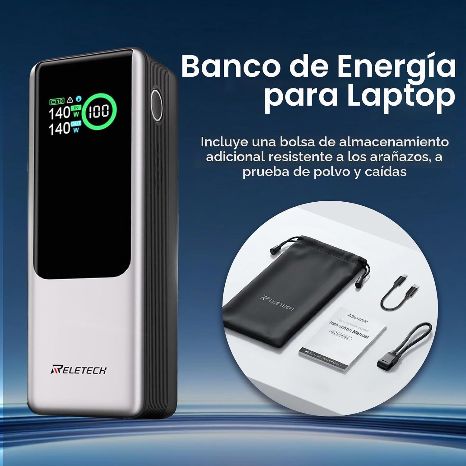 CARGADOR RÁPIDO PORTÁTIL DE 140 W DE 25000 MAH CON BATERÍA LG 21700, 3 PUERTOS PARA COMPUTADORA PORTÁTIL, PANTALLA - 6