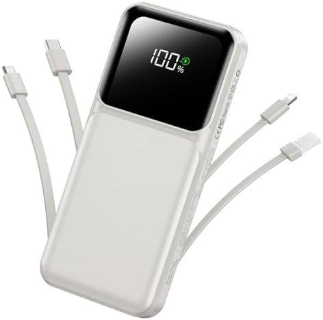 RONEGN CARGADOR PORTÁTIL CON CABLE INTEGRADO, CARGADOR DE BATERÍA DE CARGA RÁPIDA DE 22.5 W, USB C, 10000 MAH, PANTALLA LED, - 6