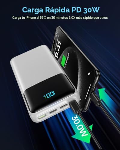 CARGADOR PORTÁTIL POWER BANK 50000MAH, PD 30W Y QC 4.0 CARGA RÁPIDA - 6