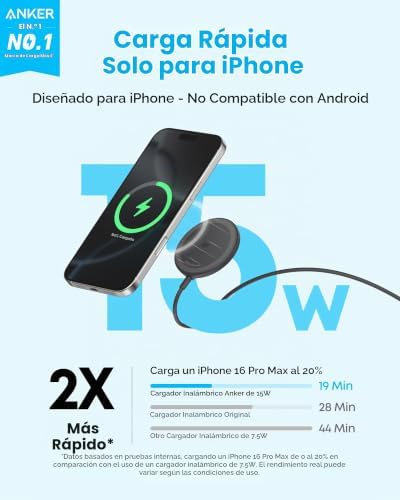 ANKER ZOLO MAGSAFE - CARGADOR INALÁMBRICO COMPATIBLE CON QI2 DE 15 W - 5