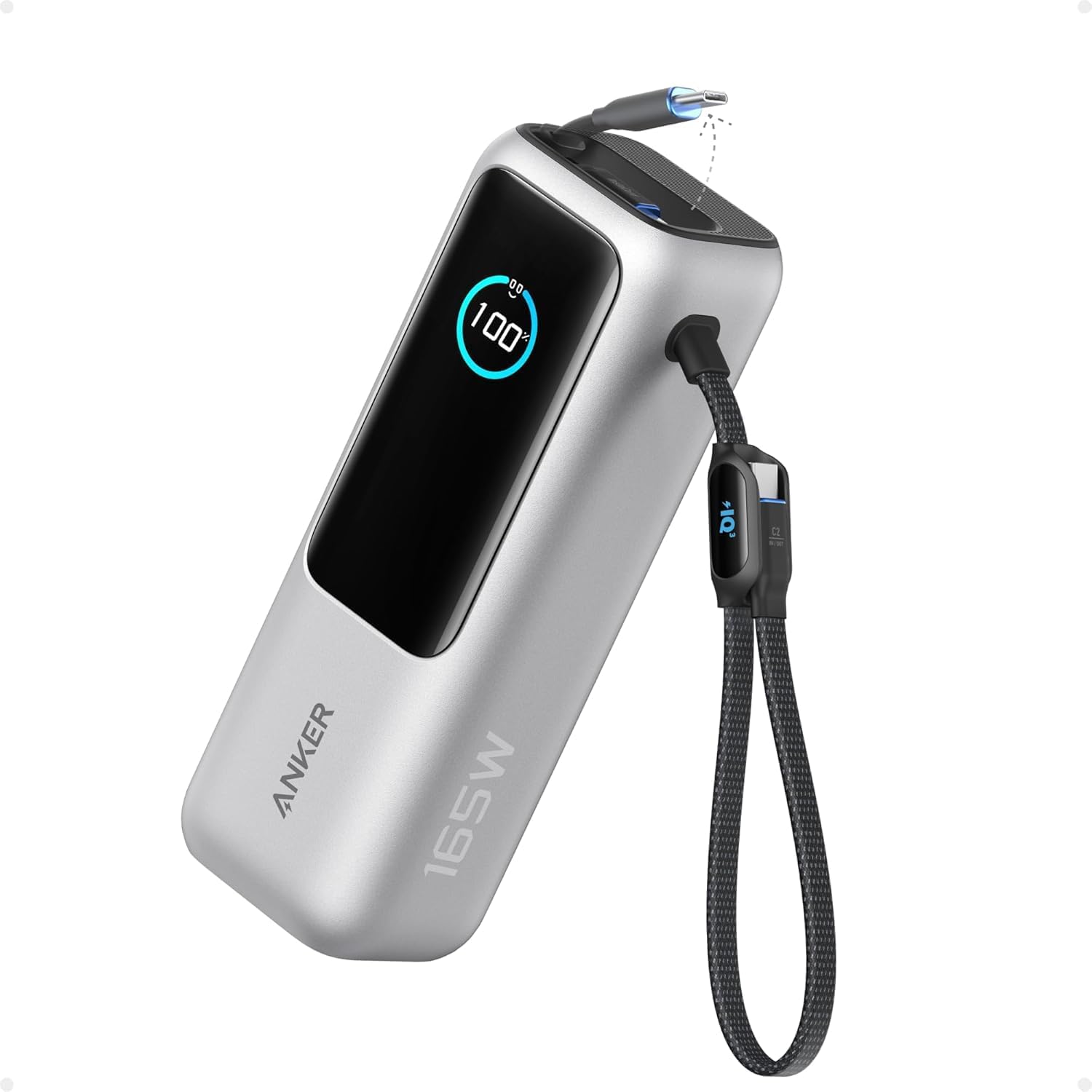 ANKER - BATERÍA PORTÁTIL PARA LAPTOP DE 25,000 MAH CON TRES PUERTOS USB-C DE 100 W, CABLES RETRÁCTILES INCORPORADOS, - 1