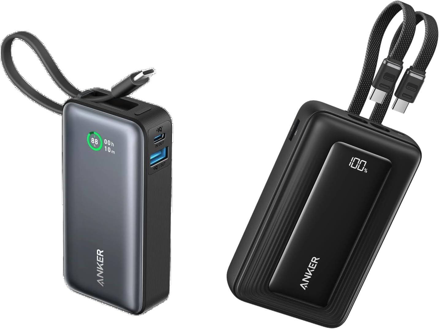 ANKER ZOLO - BANCO DE ENERGÍA, CARGA RÁPIDA MÁXIMA DE 45 W, BATERÍA DE 20,000 MAH CON CABLES USB-C DUALES INCORPORADOS, - 1