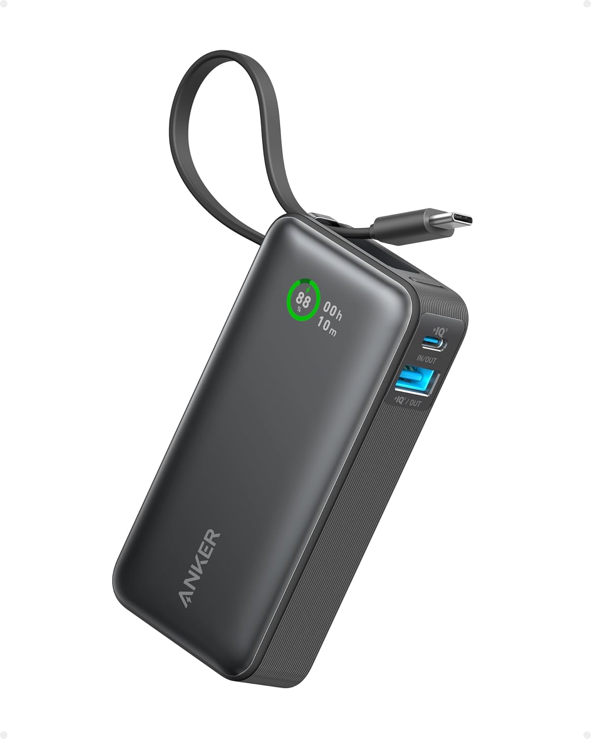 ANKER ZOLO - BANCO DE ENERGÍA, CARGA RÁPIDA MÁXIMA DE 45 W, BATERÍA DE 20,000 MAH CON CABLES USB-C DUALES INCORPORADOS, - 2