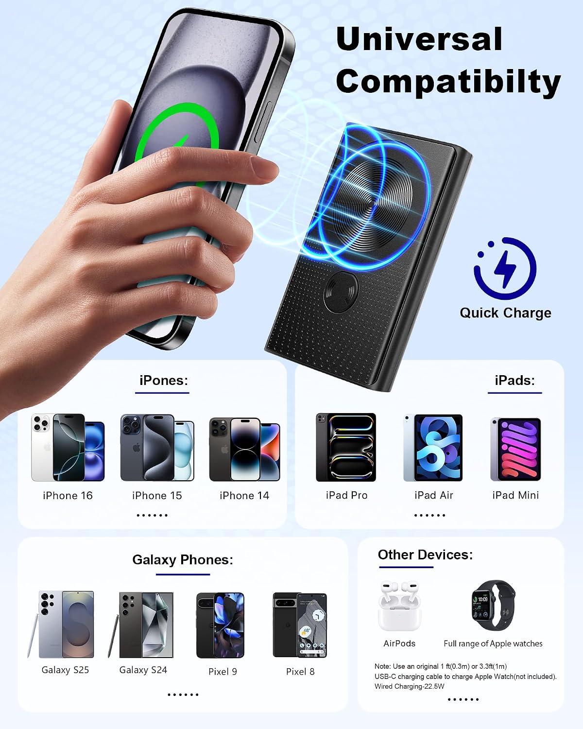 AAOYUN CARGADOR PORTÁTIL MAGNÉTICO DE 10000 MAH, INALÁMBRICO DE 15 W Y BATERÍA DE CARGA RÁPIDA PD DE 22.5 W, ENTRADA - 6