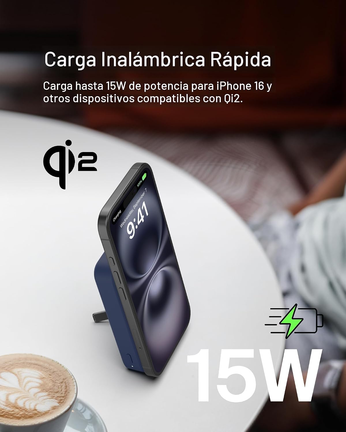 BELKIN CARGADOR PORTÁTIL, BANCO DE ENERGÍA INALÁMBRICO DE 15 W 10000 MAH CON QI2, CARGADOR MAGSAFE SOPORTE DESPLEGABLE - 5