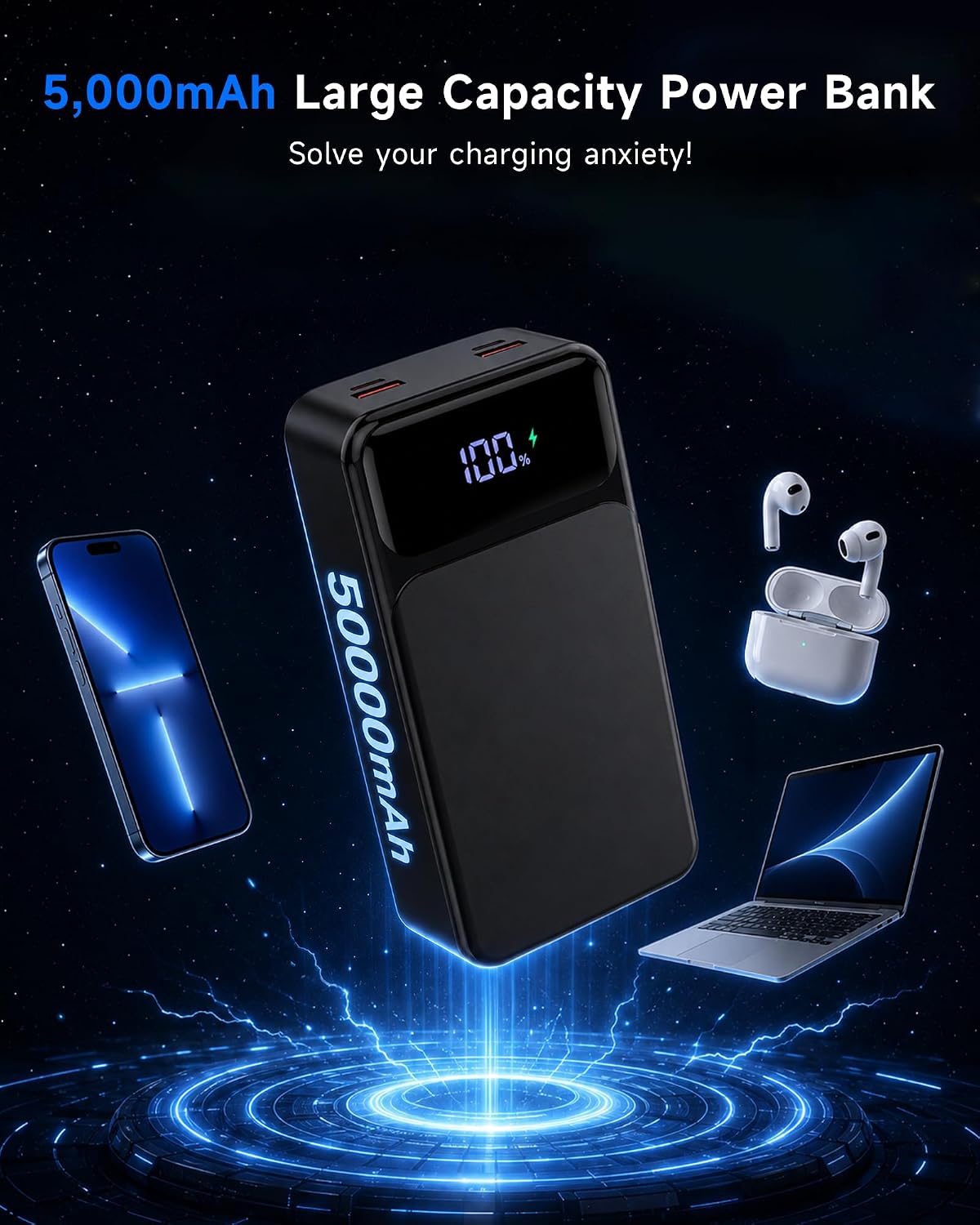 CARGADOR PORTÁTIL, BATERÍA EXTERNA DE CARGA RÁPIDA DE 50000 MAH, BATERÍA EXTERNA DE CARGA RÁPIDA DE 22.5 W, USB-C USB-A, - 2