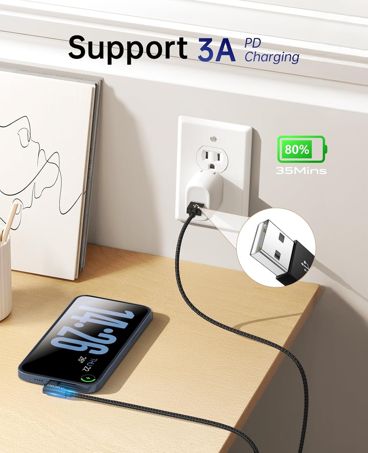 CABLE USB A USB C DE 90 GRADOS 2 UNIDADES DE 10 PIES CABLE USB C - 2