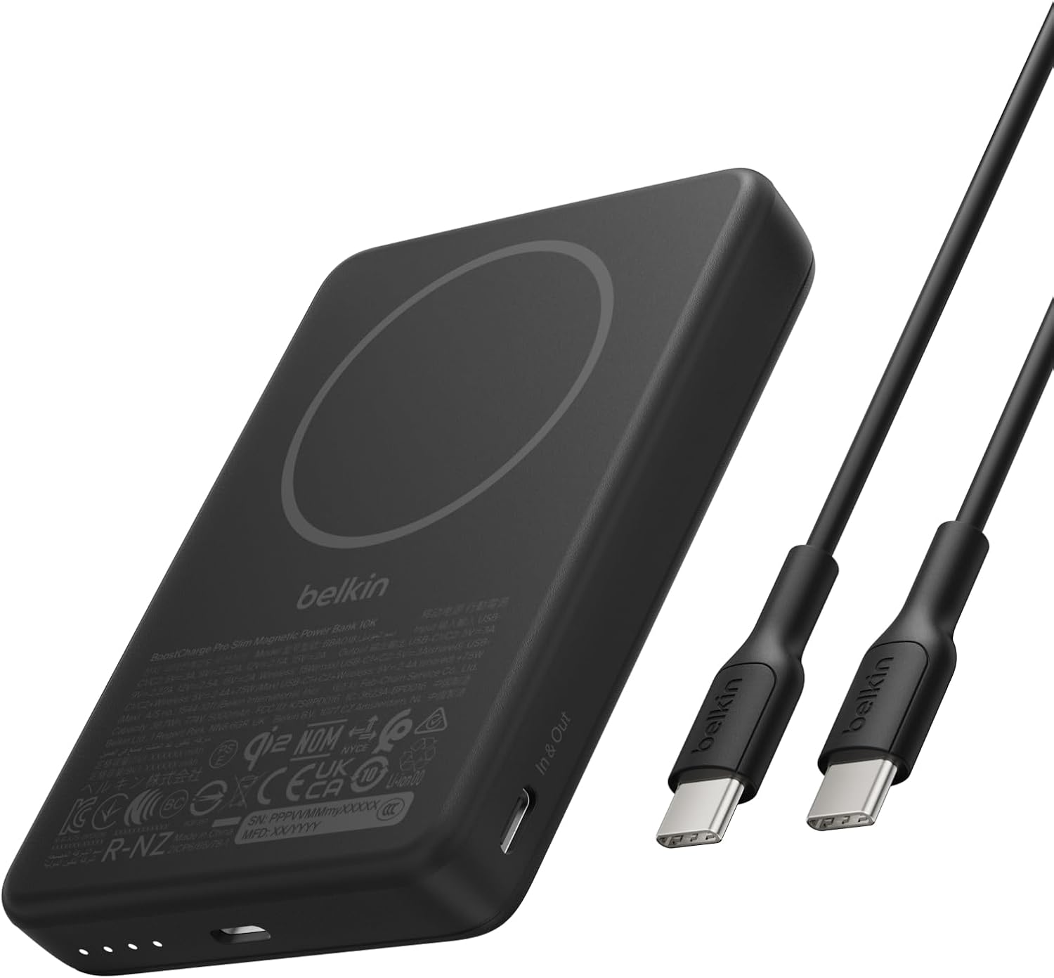 BELKIN BANCO MAGNÉTICO DELGADO DEL PODER DE 10000MAH QI2 15W CON EL CABLE DEL USB C - 1