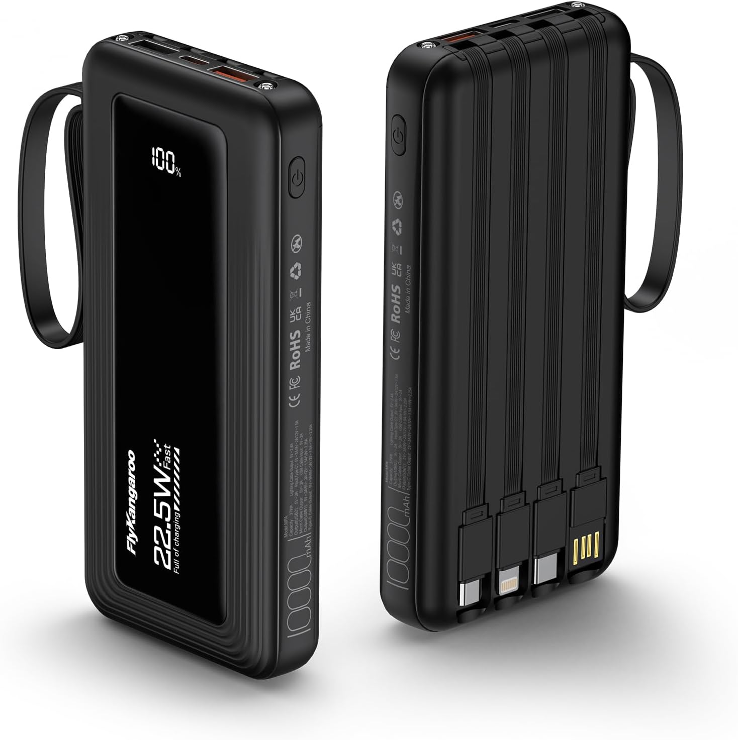 CARGADOR PORTÁTIL CON CABLES INTEGRADOS, BATERÍA DE 10,000 MAH DELGADA, CARGA RÁPIDA DE 22.5 W, BANCO DE ENERGÍA - 1