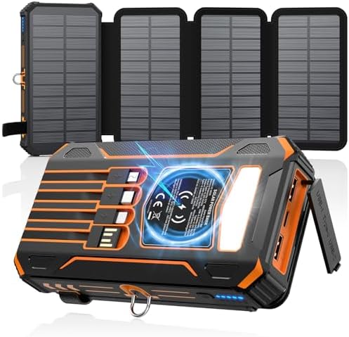 CARGADOR SOLAR POWER BANK - CARGADOR PORTÁTIL INALÁMBRICO DE 48000MAH CON 4 CABLES INTEGRADOS Y 4 PANELES SOLARES, PAQUETE - 6