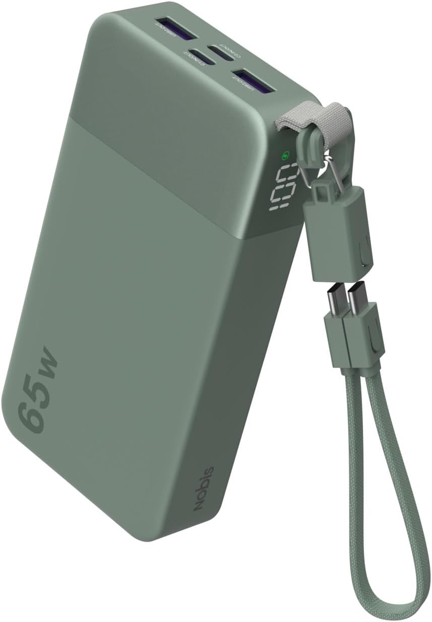 NOBIS PORTABLE CHARGER 20000MAH 65W POWER BANK W/DETACHABLE CABLE - 1
