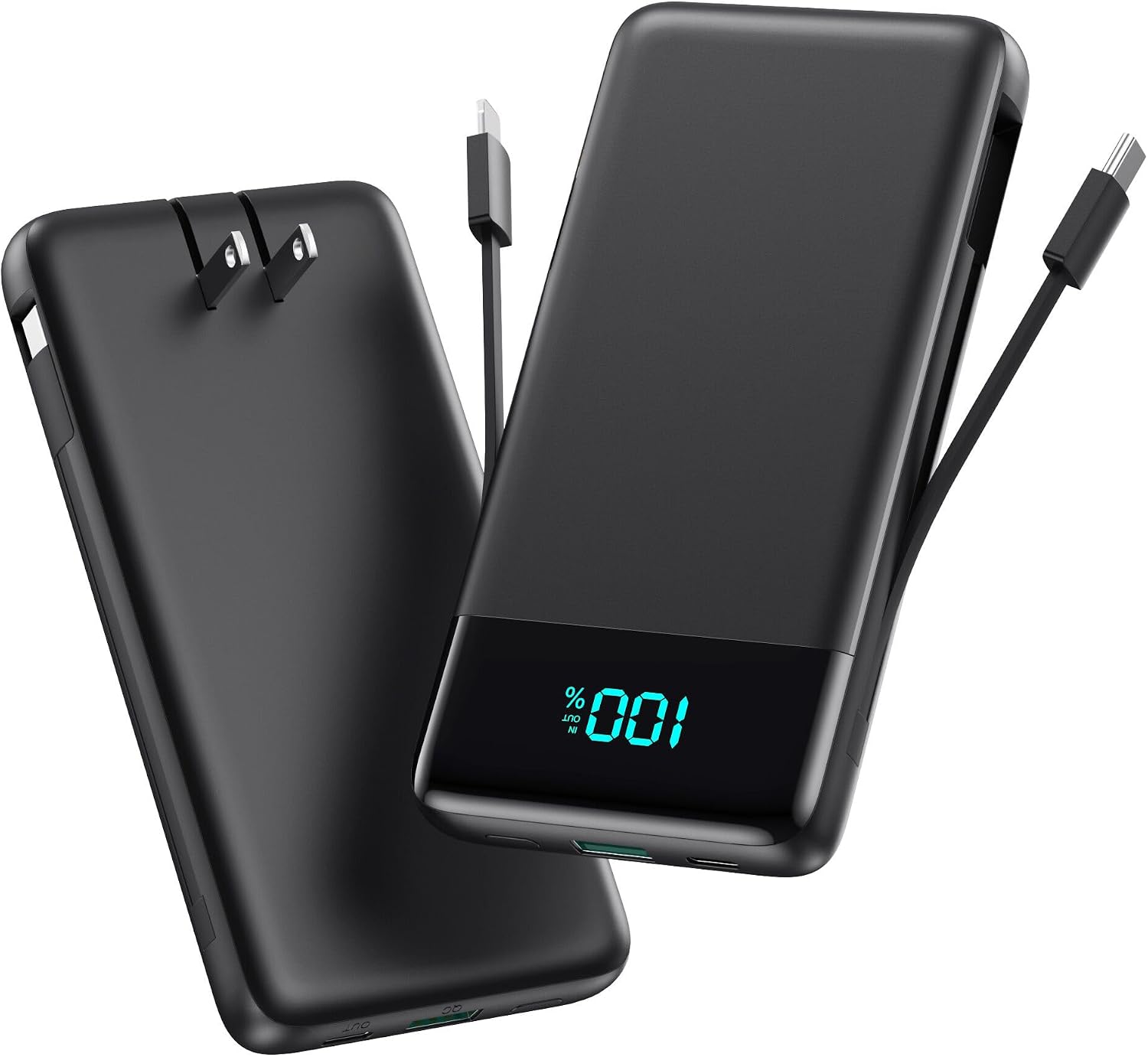 CARGADOR PORTÁTIL PARA IPHONE, BANCO DE ENERGÍA DELGADO DE 13800 MAH CON CABLES INTEGRADOS Y ENCHUFE DE PARED DE CA, TODO - 1