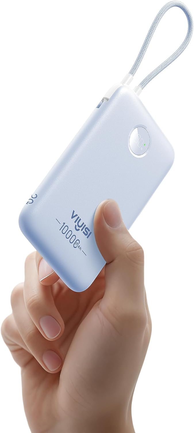 VIYISI BANCO DE ENERGÍA DELGADO DE 10000 MAH, CARGADOR PORTÁTIL DE VIAJE CON CABLE USB-C INTEGRADO Y PANTALLA LED, BATERÍA - 1