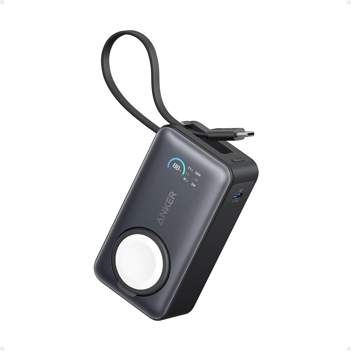 ANKER MAGGO POWER BANK PARA APPLE WATCH, BATERÍA COMPACTA DE 10,000 MAH CON CERTIFICADO OFICIAL Y CABLE USB-C INTEGRADO, 35 - 1