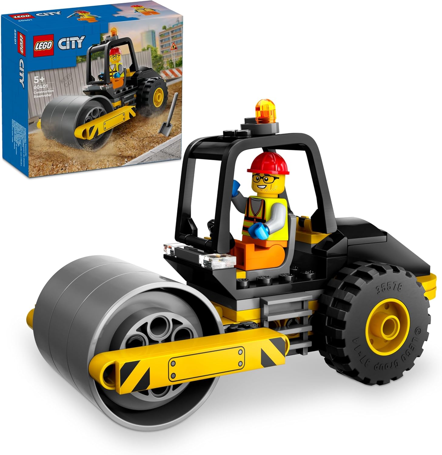 LEGO 60401 CITY STRA ENWALZE, GROBSTOLLIGE REIFEN, BAUARBEITER-MINIFIGUR - 1