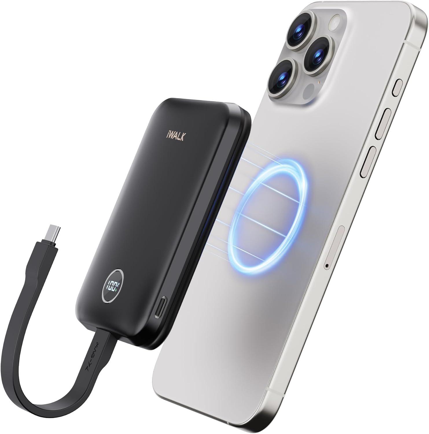 IWALK BANCO DE ENERGÍA MAGNÉTICO DE 10000 MAH, CARGADOR PORTÁTIL INALÁMBRICO DE 30 W CON CABLE USB-C DE CARGA RÁPIDA, - 1