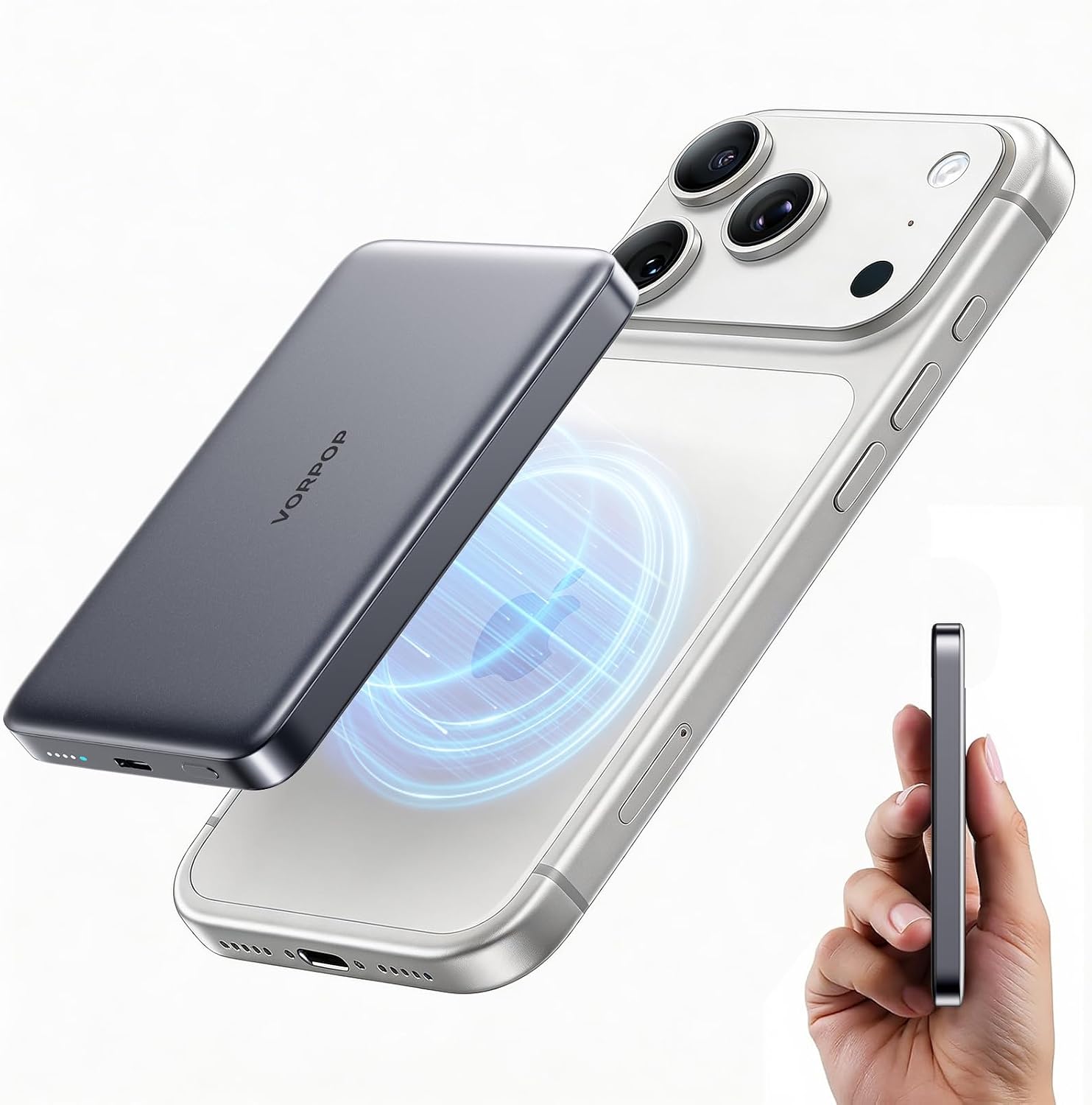 MAGSAFE CARGADOR PORTÁTIL DE 10,000 MAH PARA IPHONE, BATERÍA MAGNÉTICA ULTRADELGADA DE 0.5 PULGADAS, BATERÍA INALÁMBRICA - 1