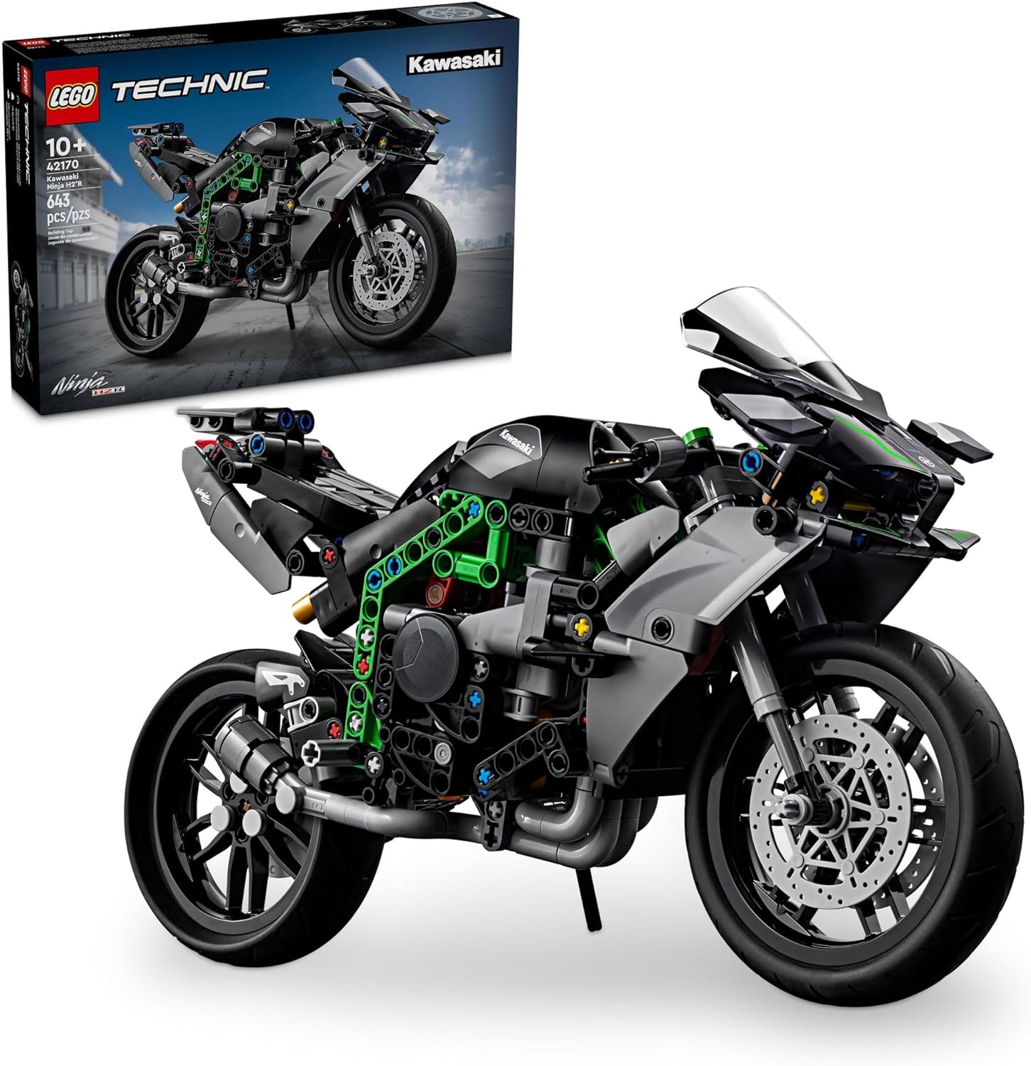 LEGO TECHNIC KAWASAKI NINJA H2R MOTO JUGUETES DE CONSTRUCCIÓN PARA NIÑOS, NIÑOS Y NIÑAS, EDADES 10 - PATA DE APOYO - 1
