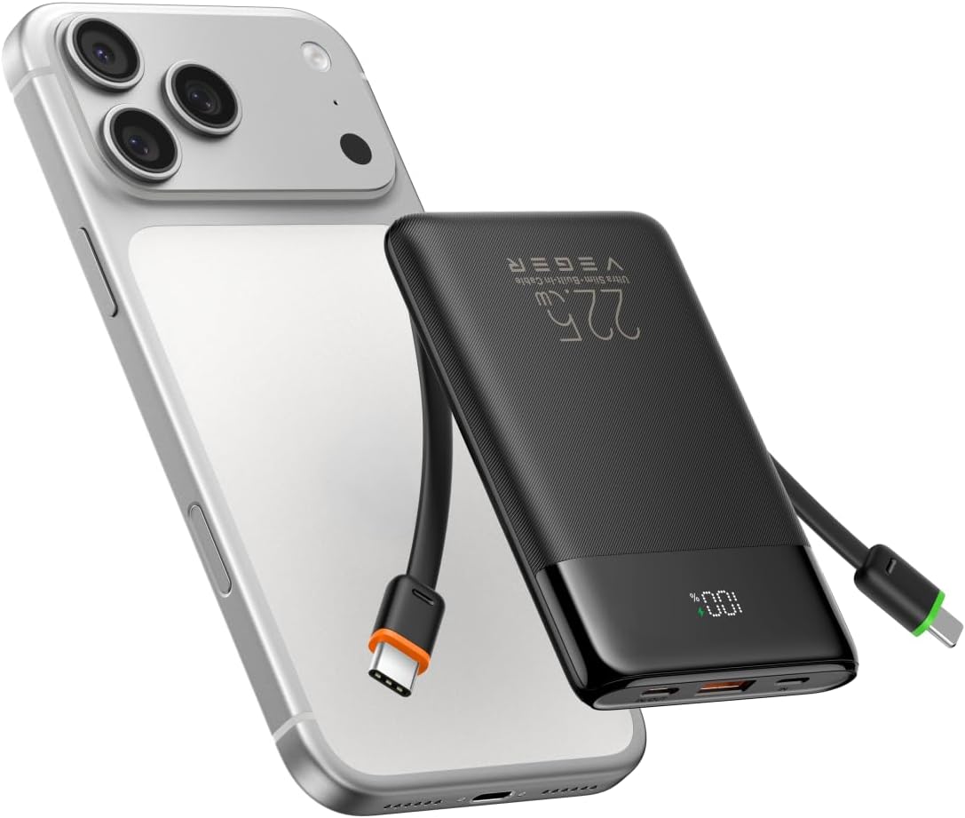 VEGER 10000MAH 22.5W CARGADOR PORTÁTIL DE CARGA RÁPIDA CON CABLES INCORPORADOS - 1