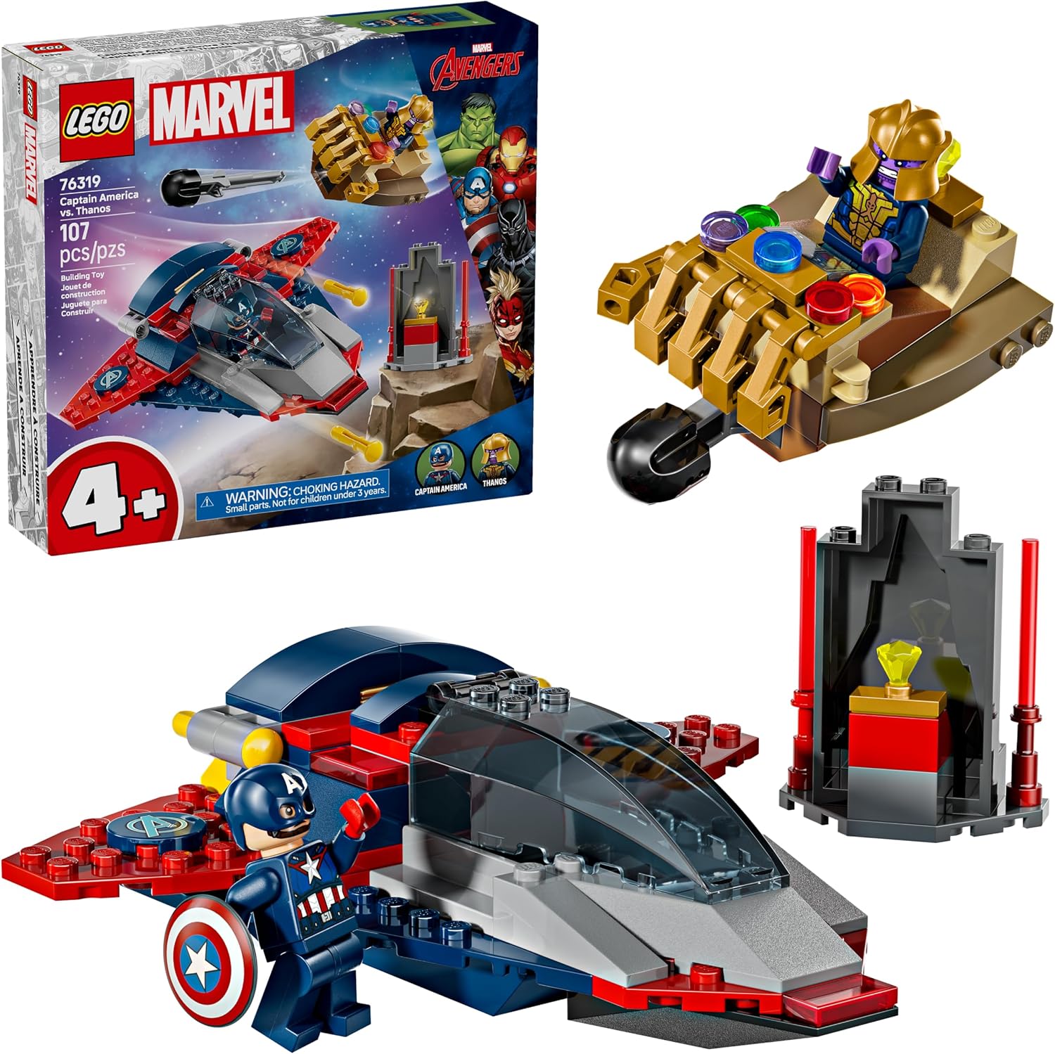 LEGO MARVEL CAPITÁN AMÉRICA VS. THANOS JUGUETES DE CONSTRUCCIÓN - JUEGO DE SIMULACIÓN PARA NIÑOS Y NIÑAS, EDADES 4 - BLOQUES - 1