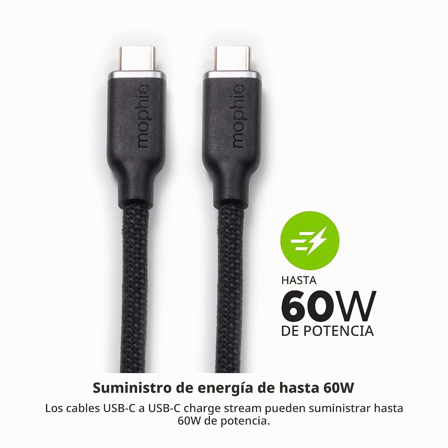 MOPHIE CHARGE STREAM - CABLE USB-C A USB-C DE 6.6 FT/6 PIES, ENTREGA DE POTENCIA DE 60 W - 2